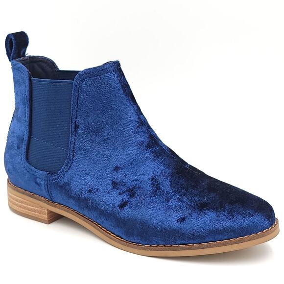 TOMs Women Plain Toe Chelsea Boots Ella Size US 6 Navy Blue Velvet